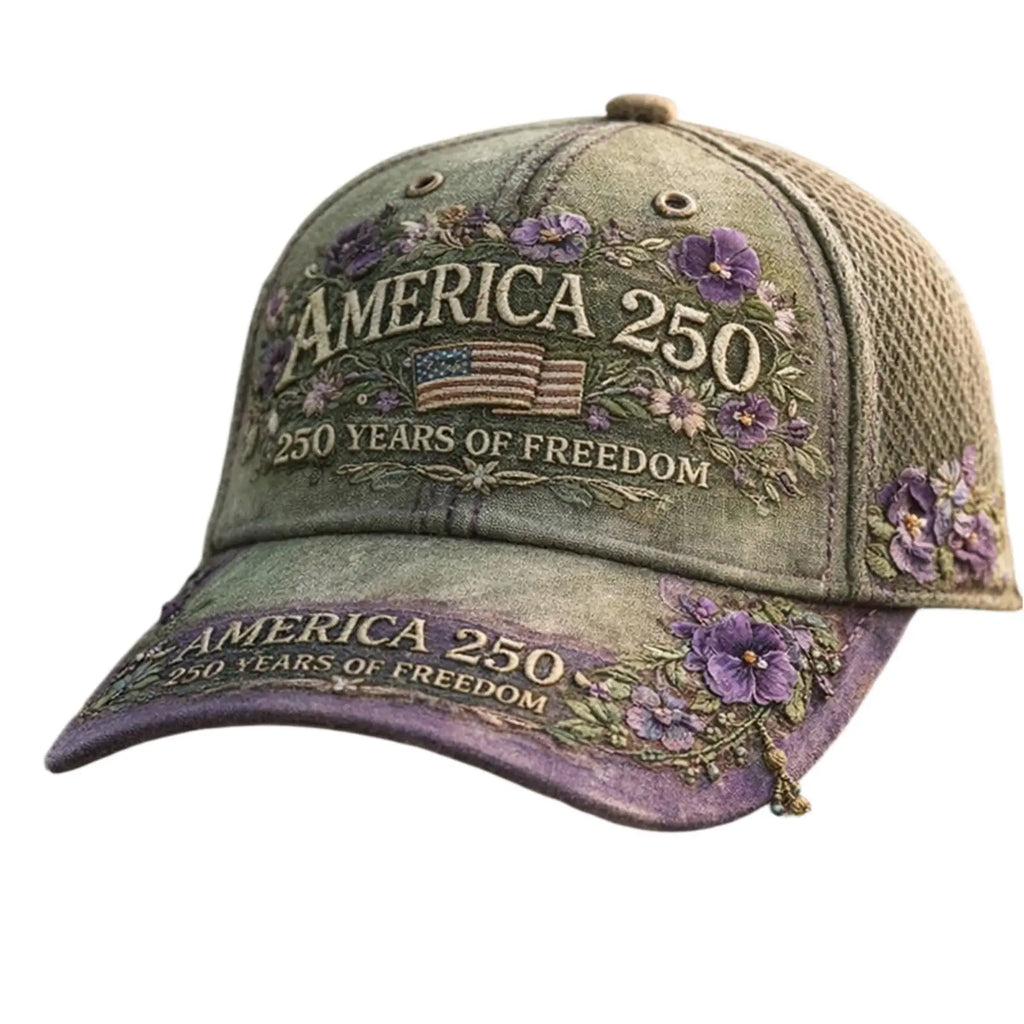 USA Patriotic Baseball Cap 1776-2026 250th Anniversary Vintage Floral Embroidered Unisex Hat for Fourth of July