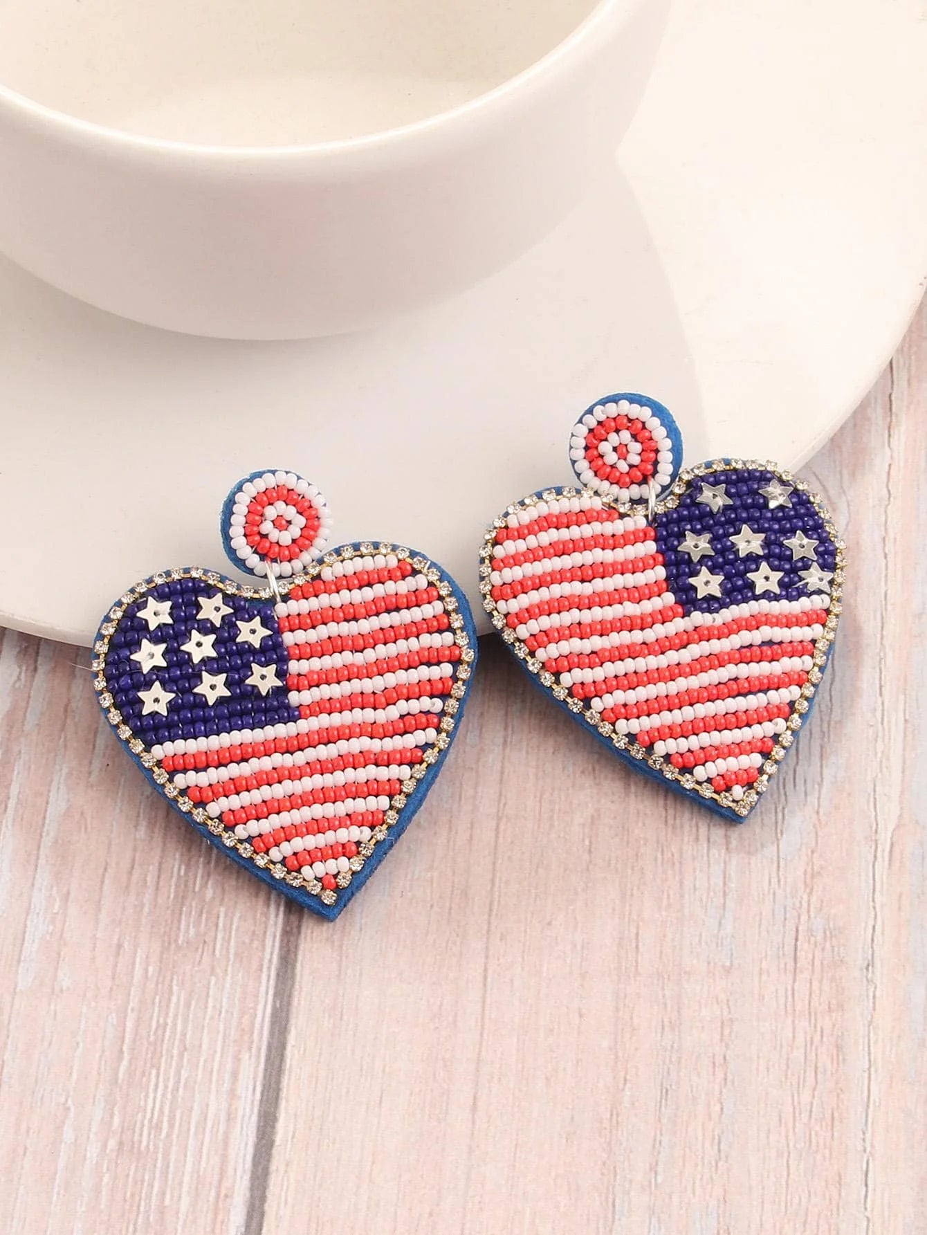 4th Fourth of July Jewelry Accessories Patriotic USA Independence Day American Flag Star Stripe Seed Beaded  Slippers Earrings