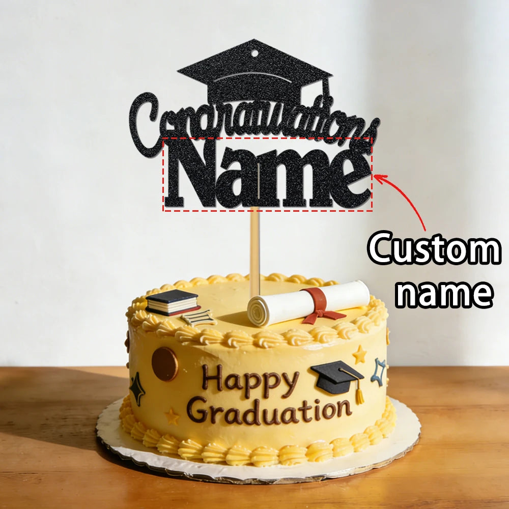 Personalized graduation cake decorations, customizable with your name, are the perfect choice for your 2026 graduation party.