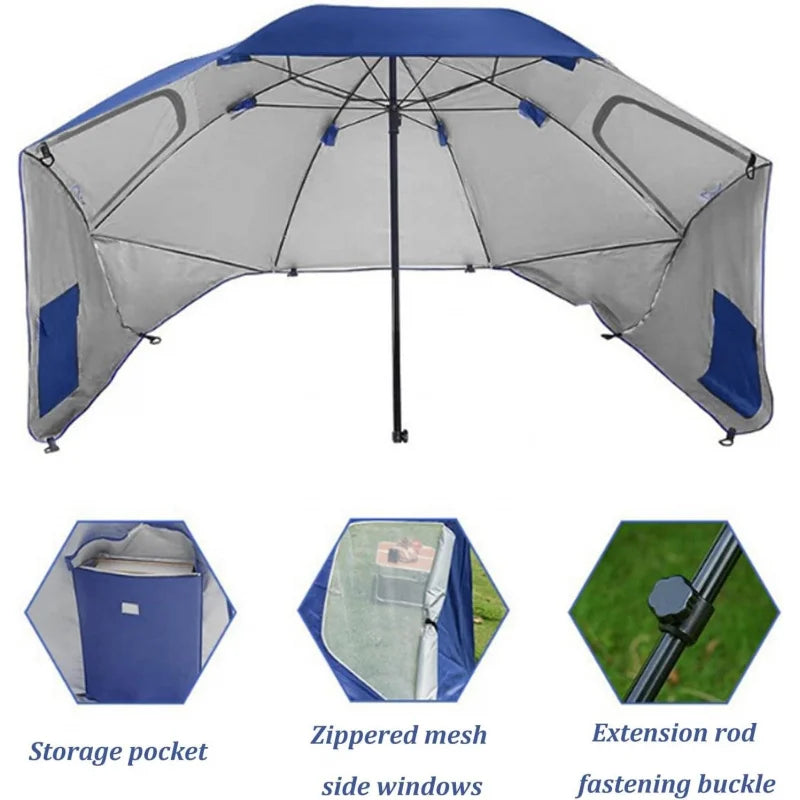 Windproof Beach Umbrella UPF 50+ With Sand Anchor & Tilt Portable Foldable Sunshade For Patio Garden Pool Backyard Lawn Outdoor