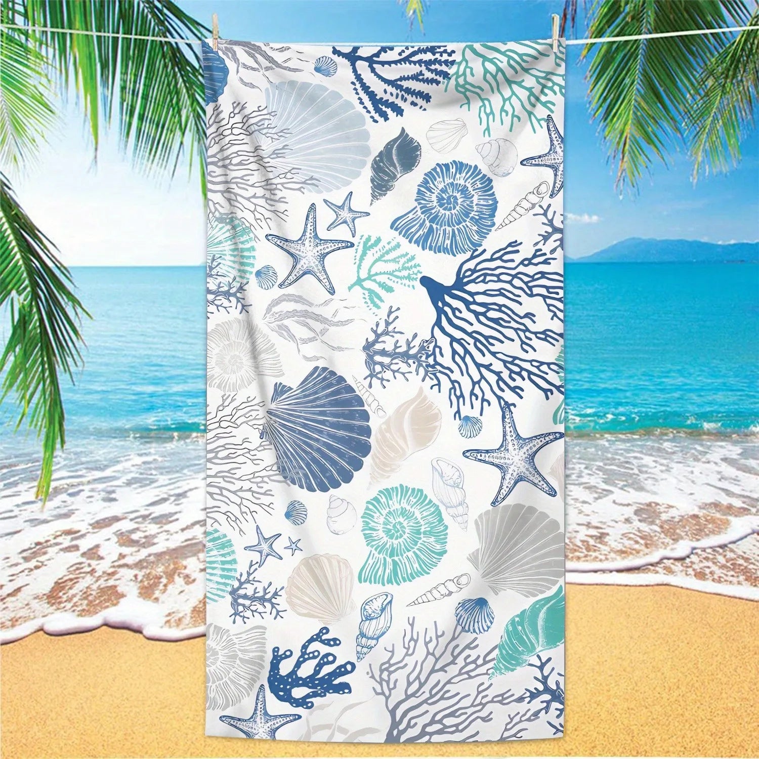 Coastal Seashell & Coral Beach Towel: Dive into Summer Vibes! Suitable for towels, bath towels, beach towels