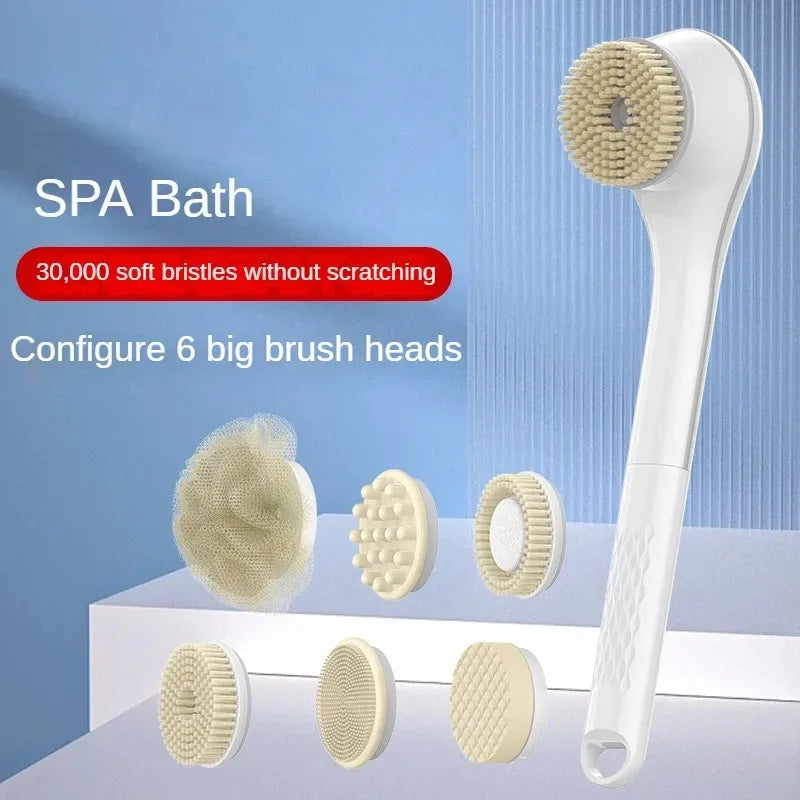 Electric Bath Brush with 6 Replaceable Heads, 360° Rotating Body Scrubber, IPX7 Waterproof, Type-C Rechargeable For Shower