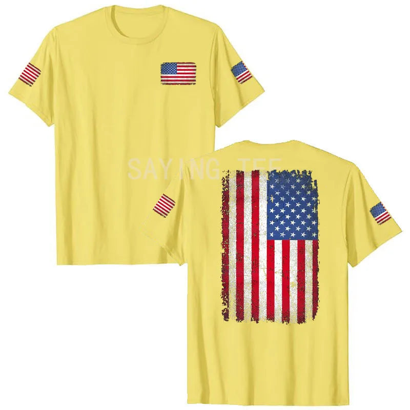 American Flag T-Shirt Men July 4th Patriotic USA Stars and Stripes Tee Defend The Police Sayings Graphic Tee Tops Men Clothing