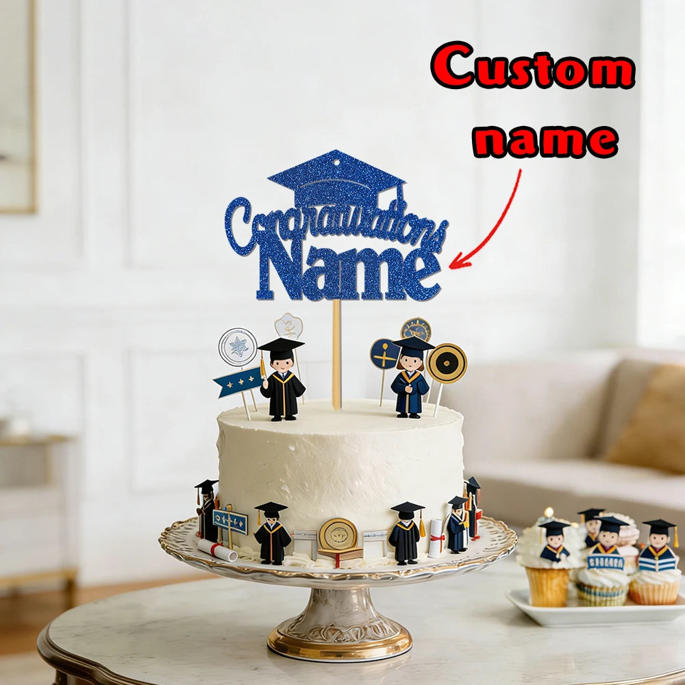 Personalized graduation cake decorations, customizable with your name, are the perfect choice for your 2026 graduation party.