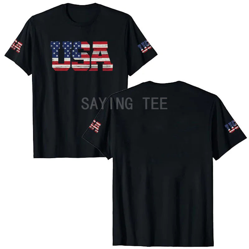 American Flag T-Shirt Men July 4th Patriotic USA Stars and Stripes Tee Defend The Police Sayings Graphic Tee Tops Men Clothing