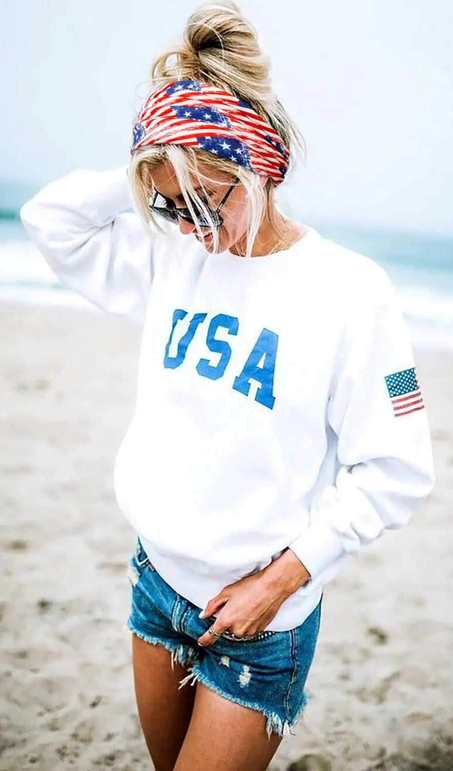 American Flag Headbands Women 4th of July Head Band Wide Turban Headwrap Red White and Blue Hairbands USA Patriotic Accessories