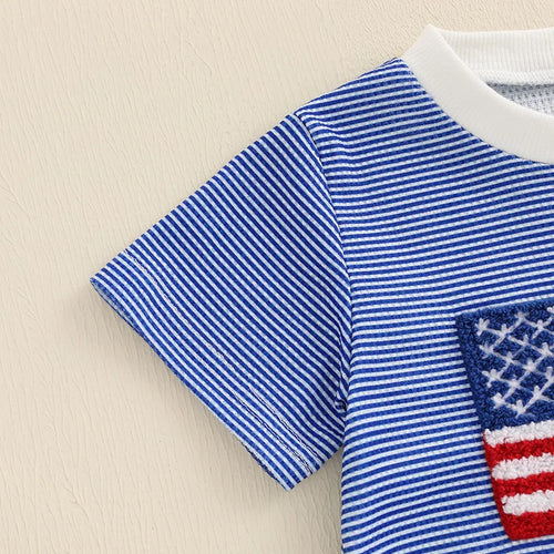 4th of July Baby Boy Outfit American Flag Short Sleeve Waffle Knit Romper Fourth of July Independence Day Bodysuits Clothes
