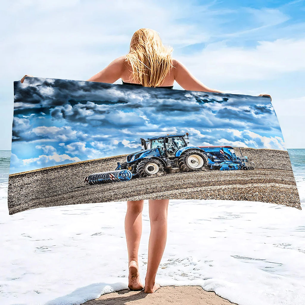 Microfiber Tractor Beach Towel, Sand Free Agricultural Vehicle Beach Towels Oversized, Quick Dry Soft Bath Towels for Sports