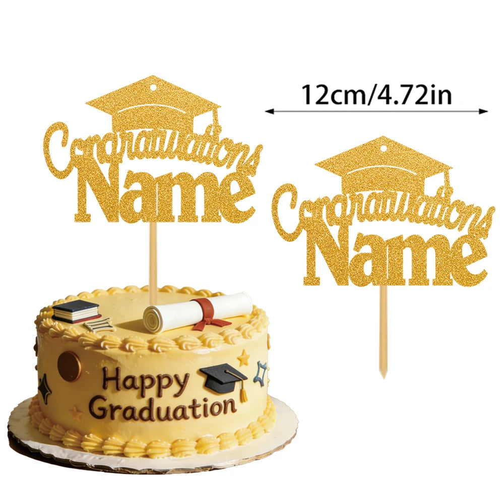 Personalized graduation cake decorations, customizable with your name, are the perfect choice for your 2026 graduation party.
