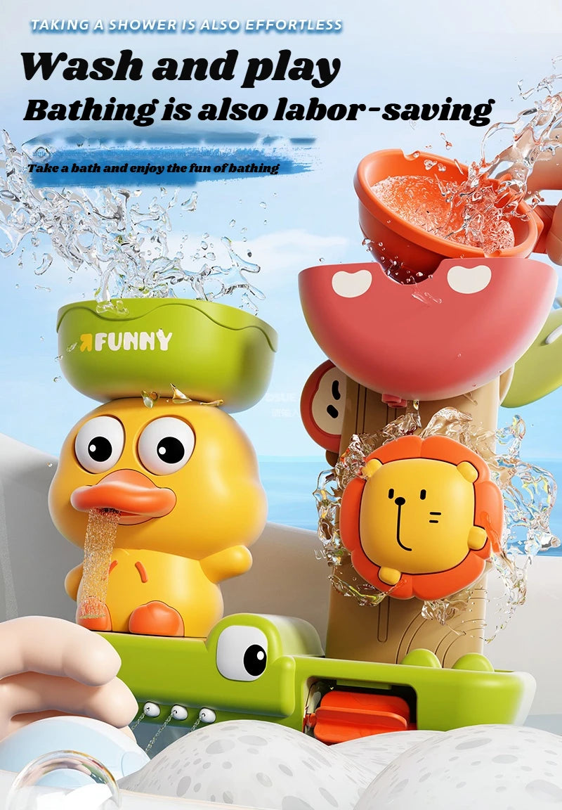 2025 Baby Bath Toy Play Water in Duck/Flower Shape Lion Waterwheel Children Fun in Shower Bathtub with Suction Cup in Kid Gift