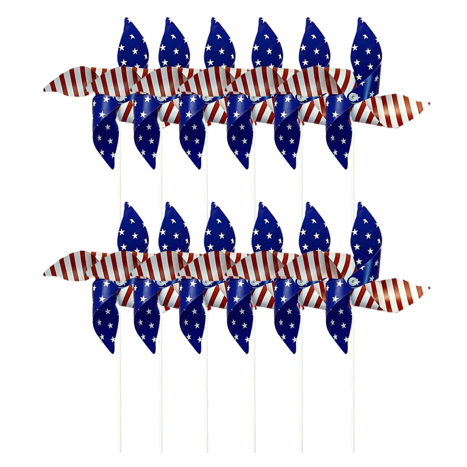 12pcs American Independence Day Handheld Pinwheels, 4th of July Patriotic Red White and Blue Wind Spinners, Holiday Decorations