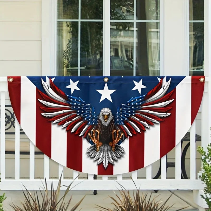 4th of July Party Banner Independence Day Decoration Banner Patriotic God Bless America Non-Pleated Fan Flag Indoor and Outdoor