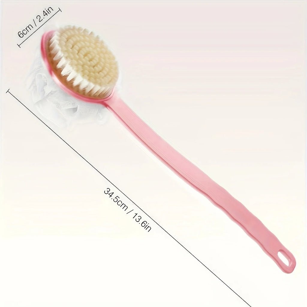 Soft Loofah And Bristles Bath Body Brush For Women And Men - Curved Long Handled Shower Brush For Body, Face, And Spa Washing