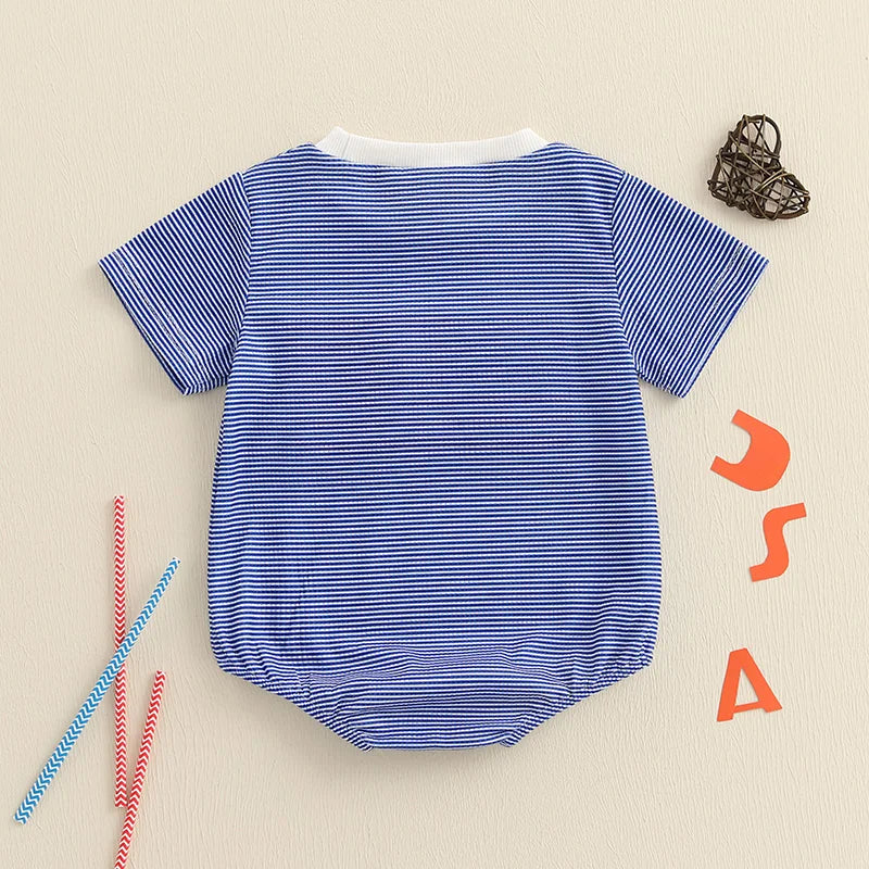 4th of July Baby Boy Outfit American Flag Short Sleeve Waffle Knit Romper Fourth of July Independence Day Bodysuits Clothes