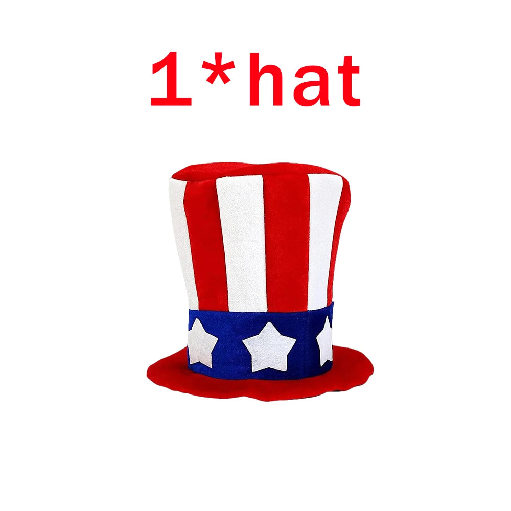 Patriotic Star Print 4Th of July T-Shirt with Top Hat Independence Day Cosplay Costume Set Men Short-Sleeve Tops Holiday Parties