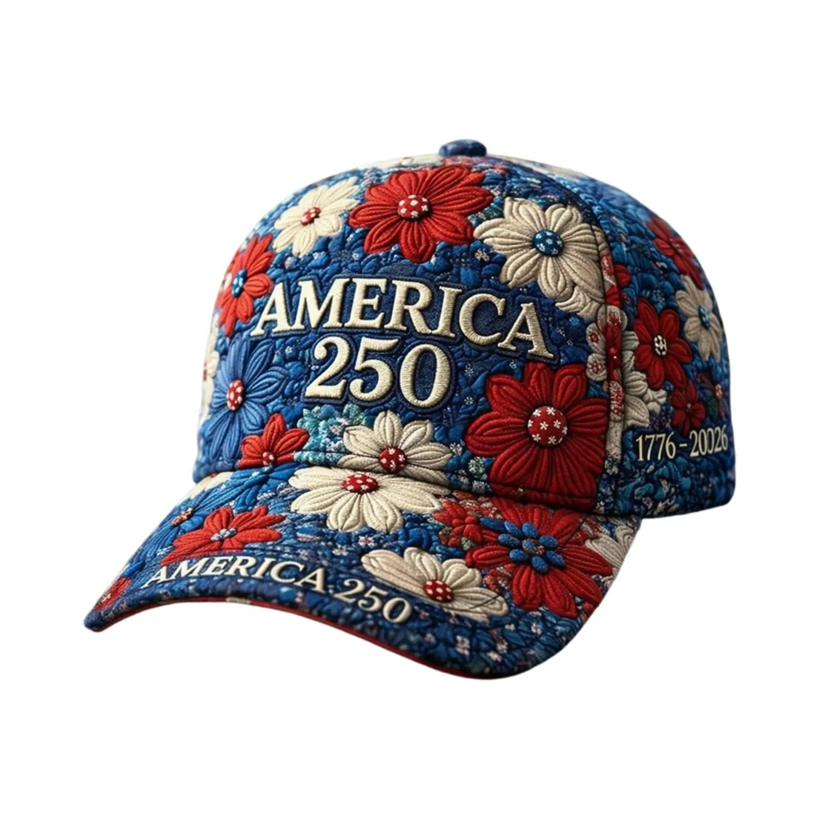 USA Patriotic Baseball Cap 1776-2026 250th Anniversary Vintage Floral Embroidered Unisex Hat for Fourth of July