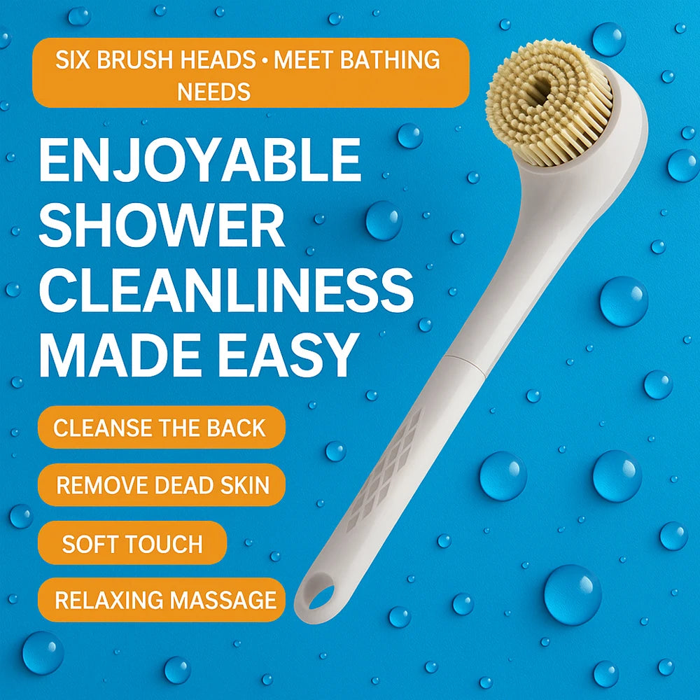 Electric Bath Brush with 6 Replaceable Heads, 360° Rotating Body Scrubber, IPX7 Waterproof, Type-C Rechargeable For Shower