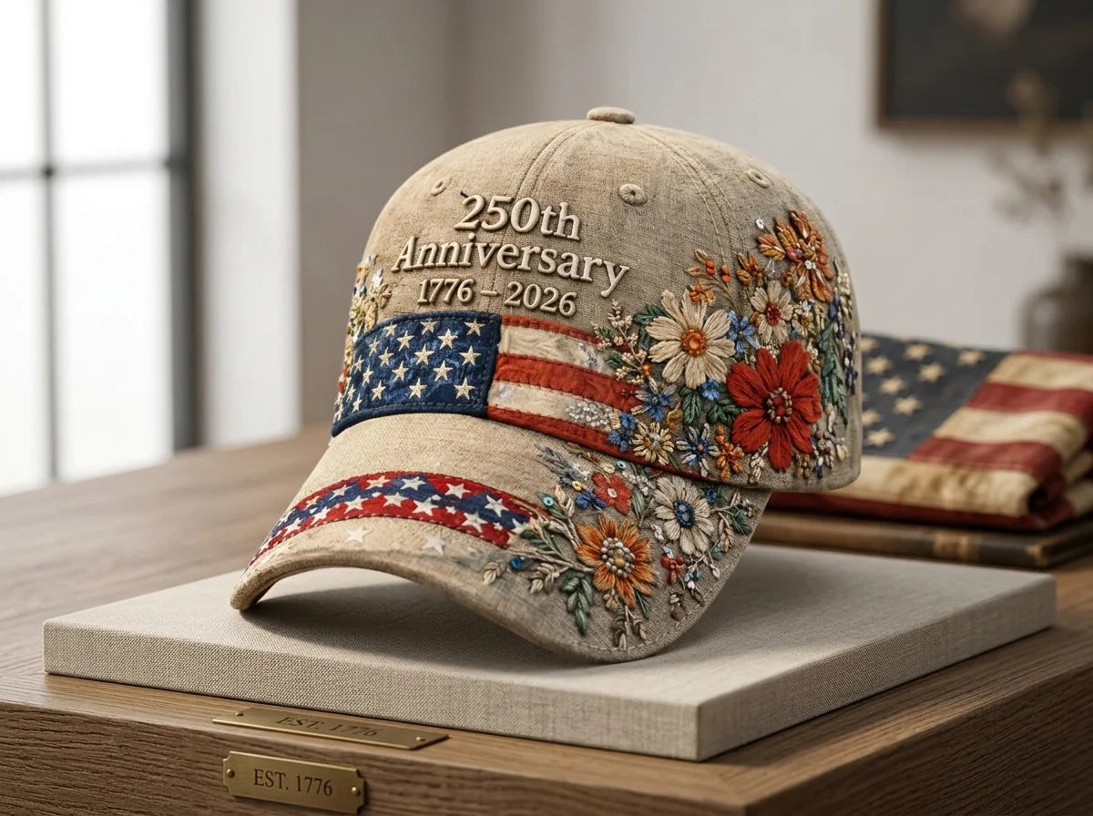 USA Patriotic Baseball Cap 1776-2026 250th Anniversary Vintage Floral Embroidered Unisex Hat for Fourth of July