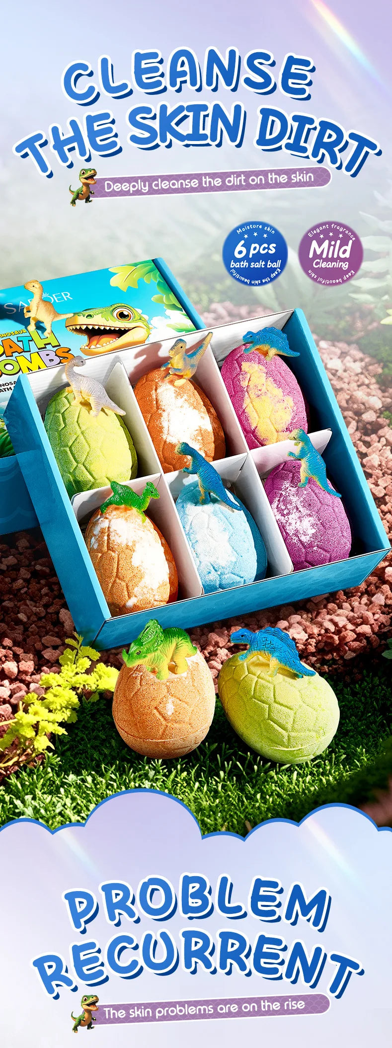 100gx6pcs Dinosaur Egg Shaped Bath Bombs Fruit and Flower Scented Bubble Bath Moisturizing Bath Bombs Festival Gifts