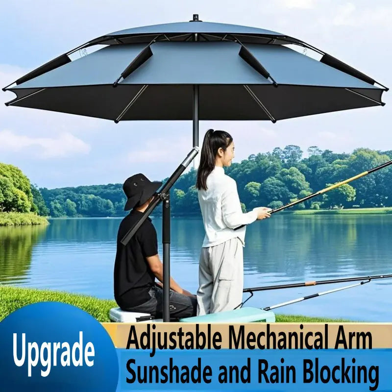 New Version Fishing Umbrella with Mechanical Arm Adjustment Big Beach Umbrella Outdoor Sunshade Protector 2.4-2.6M Large Parasol