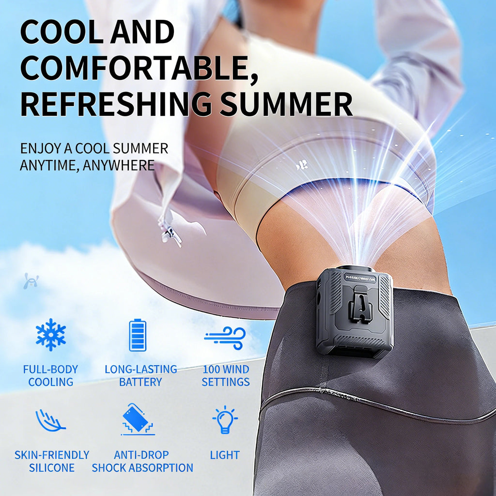 Wearable Waist Fan With LED Light Rechargeable Portable Personal Cooling Fan for Outdoor Work  Air Conditioner-like Cooling