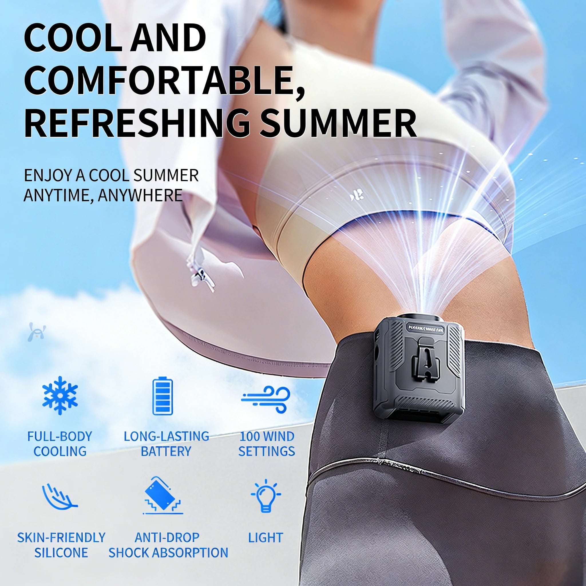 Wearable Waist Fan With LED Light Rechargeable Portable Personal Cooling Fan for Outdoor Work  Air Conditioner-like Cooling