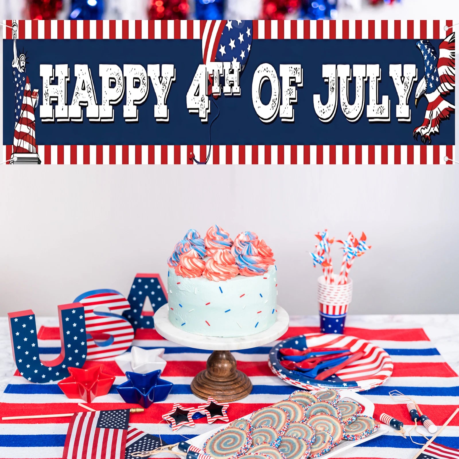 Happy 4th of July Banner, America Independence Day Banner,July 4th Decorations for Outside | 4th of July Party Decorations