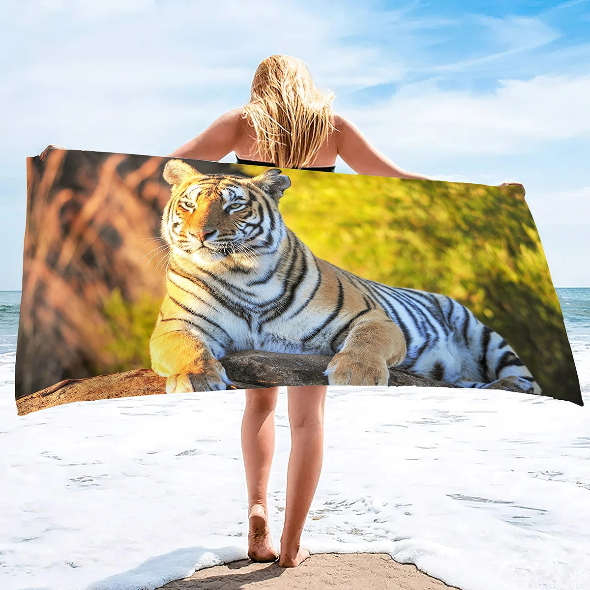 Oversized Beach Towel Pool Towels Microfiber Quick Dry Swim Towel Blanket Large Microfiber Sand Free Beach Towels Tiger Print