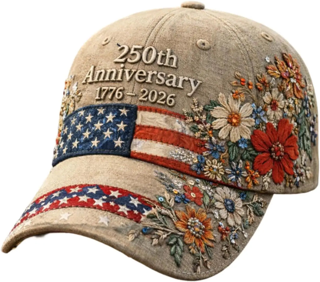 USA Patriotic Baseball Cap 1776-2026 250th Anniversary Vintage Floral Embroidered Unisex Hat for Fourth of July
