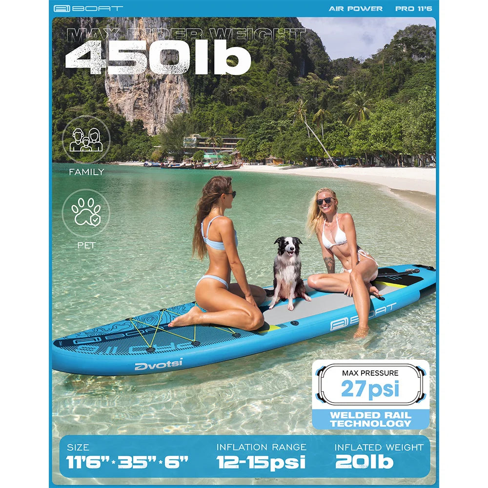AIBOAT Blue SUP Waterproof Inflatable Paddle Board 11'6''x35''x6'' Adult Standing Style Aquatic Fishing With Accessories SUB