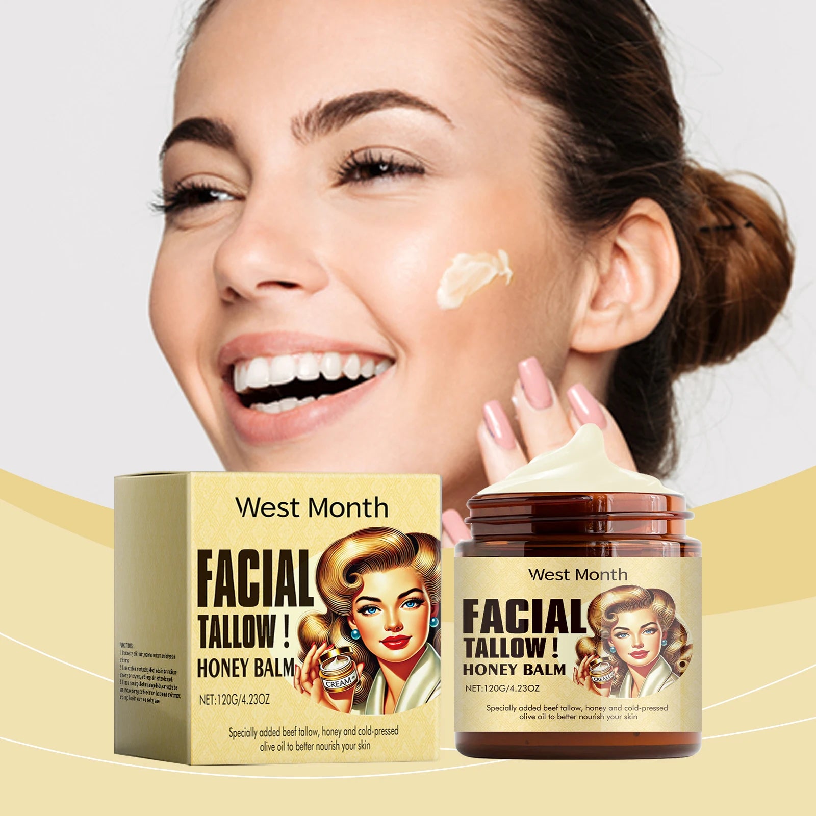Beef Tallow Face Cream Lasting Moisturizing Soothing Facial Skin Firming Increase Facial Elasticity Nourishing Smooth Skin Care