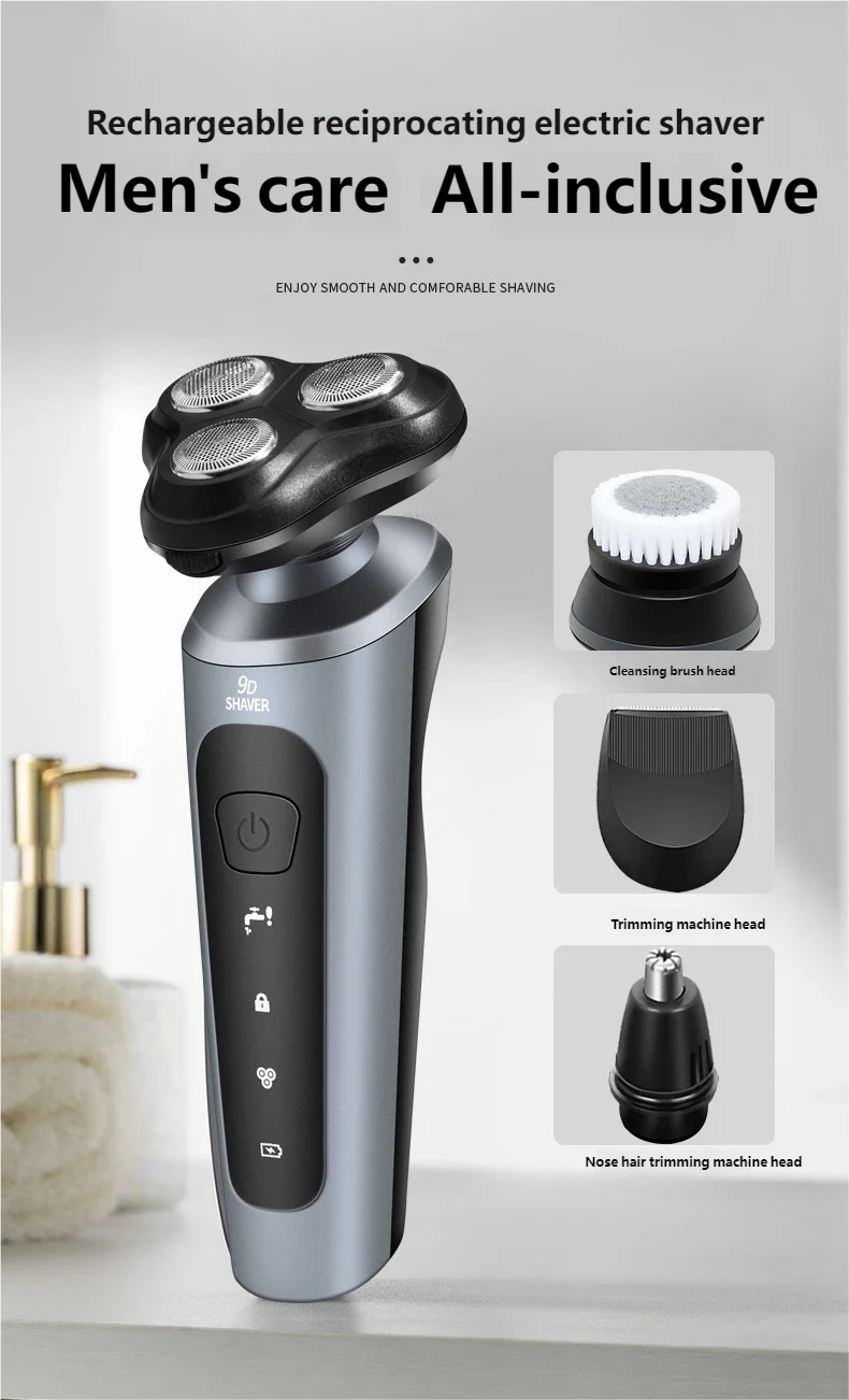 Men's Intelligent Rechargeable Shaver Wet/Dry Beard Razor ABS Tondeuse Dissolving Beard Rechargeable Razor for Smooth Skin