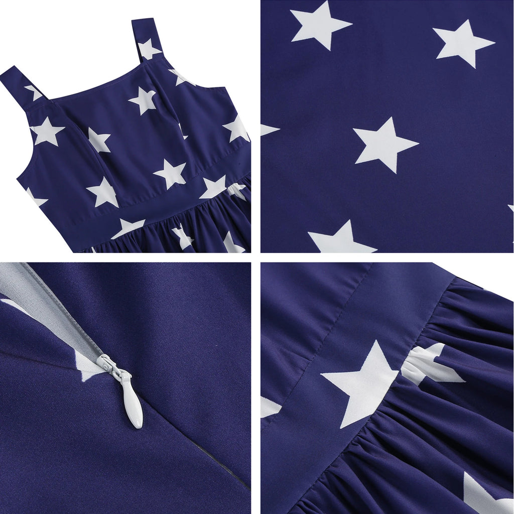 4th Of July Independence Day Dress For Women American Flag Patriotic Dresses Summer Beach Vacation Vintage Suspender Swing Dress