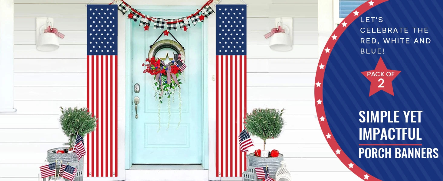 Fourth of July Outdoor Decorations - Hang American flag banners Stars and Stripes porch signs - Patriotic Memorial Day