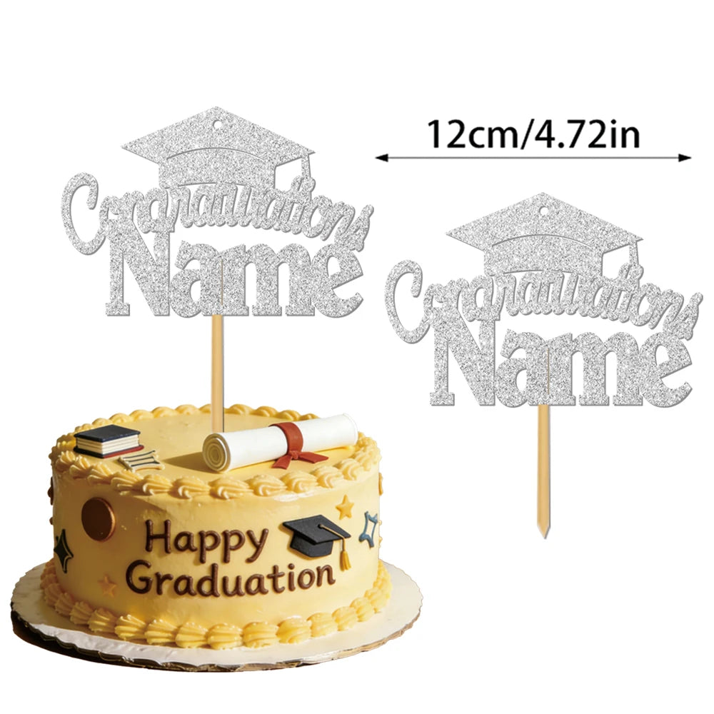 Personalized graduation cake decorations, customizable with your name, are the perfect choice for your 2026 graduation party.
