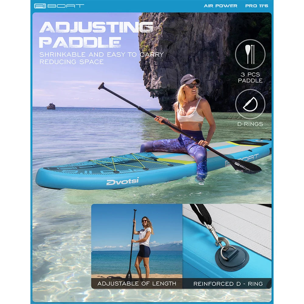 AIBOAT Blue SUP Waterproof Inflatable Paddle Board 11'6''x35''x6'' Adult Standing Style Aquatic Fishing With Accessories SUB