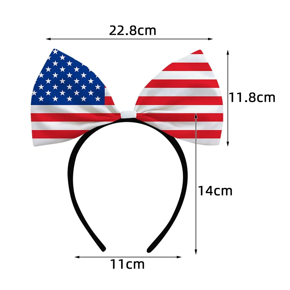4th of July Patriotic Bow Headbands Red White Blue American Flag Star Hairbands for Women USA Independence Day Party Decorations