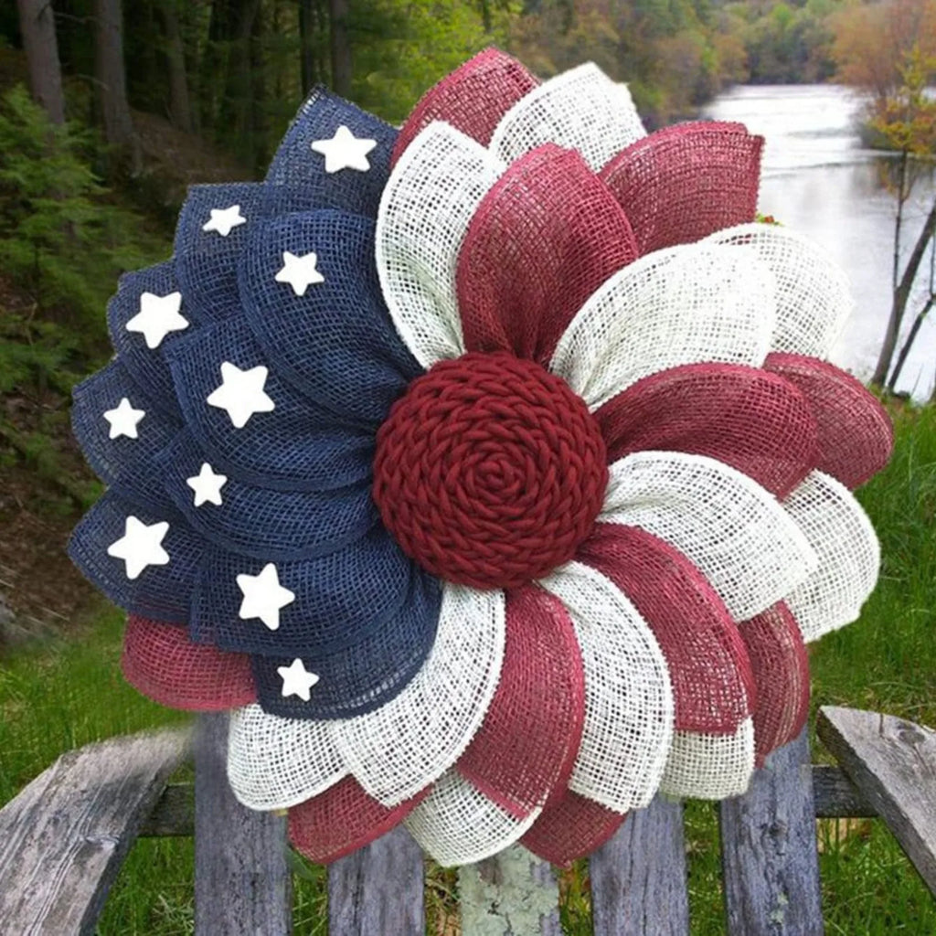 40cm Patriotic Flower Wreath 4th Of July American Flag Wreath Red White Blue Star Wreath Front Door Home Wall Porch Independence