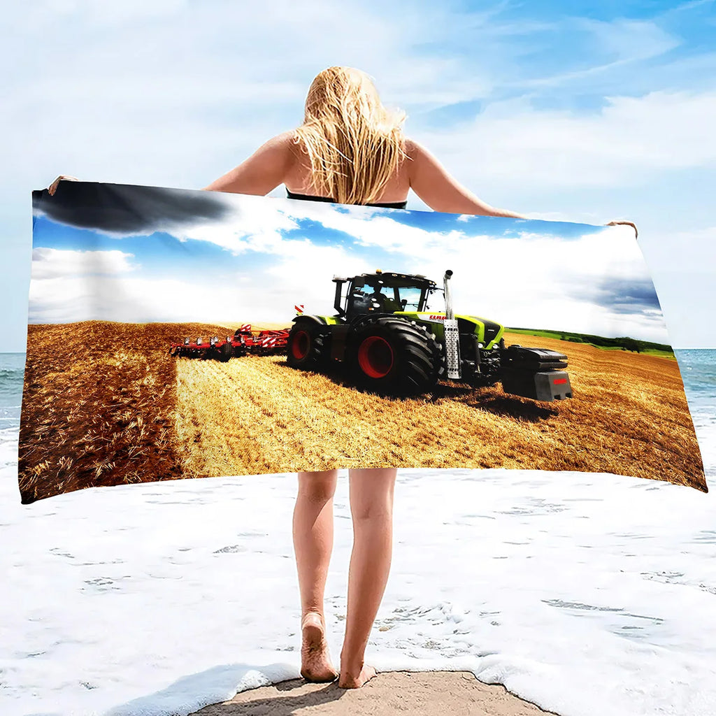 Microfiber Tractor Beach Towel, Sand Free Agricultural Vehicle Beach Towels Oversized, Quick Dry Soft Bath Towels for Sports